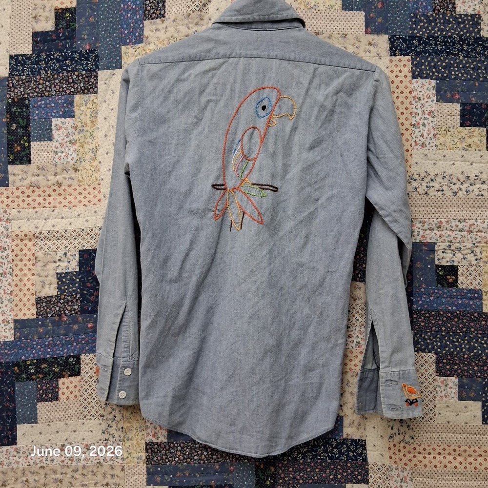 Vintage Kmart Sanforized Chambray Folk Embroidered Shirt Size 16 / Medium OOAK‎